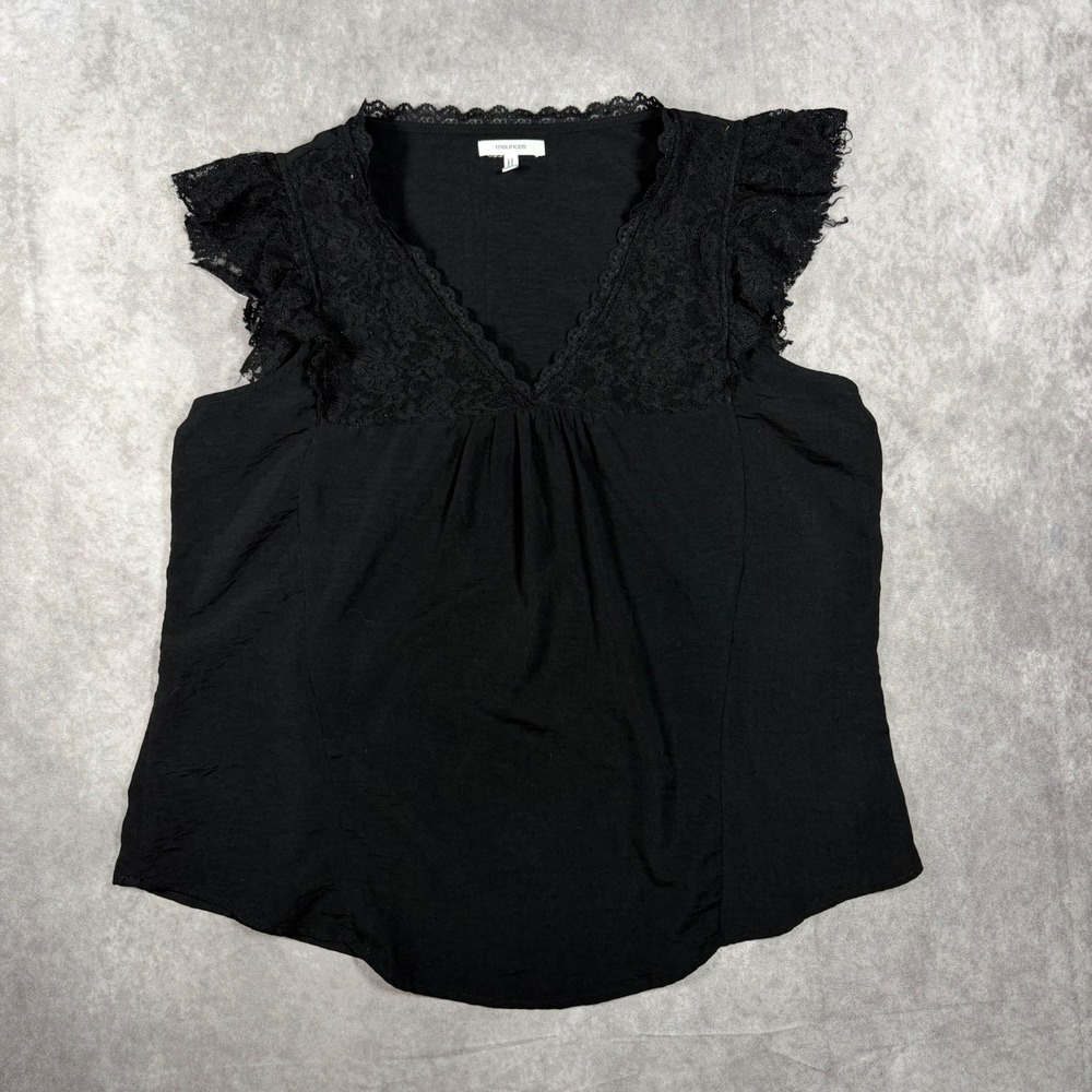 Maurices Womens Large Black Lace V Neck Flutter Sleeve Blouse Top Romantic Chic